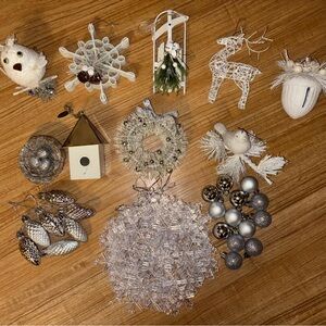 Elegant Holiday Ornament Set in Silver and White